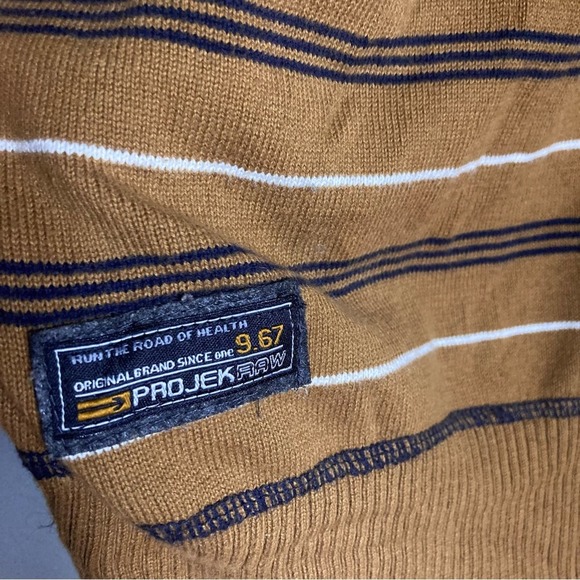 PROJEK RAW sweater brown stripe v-neck graphics lettering spell out extra large - Picture 6 of 11